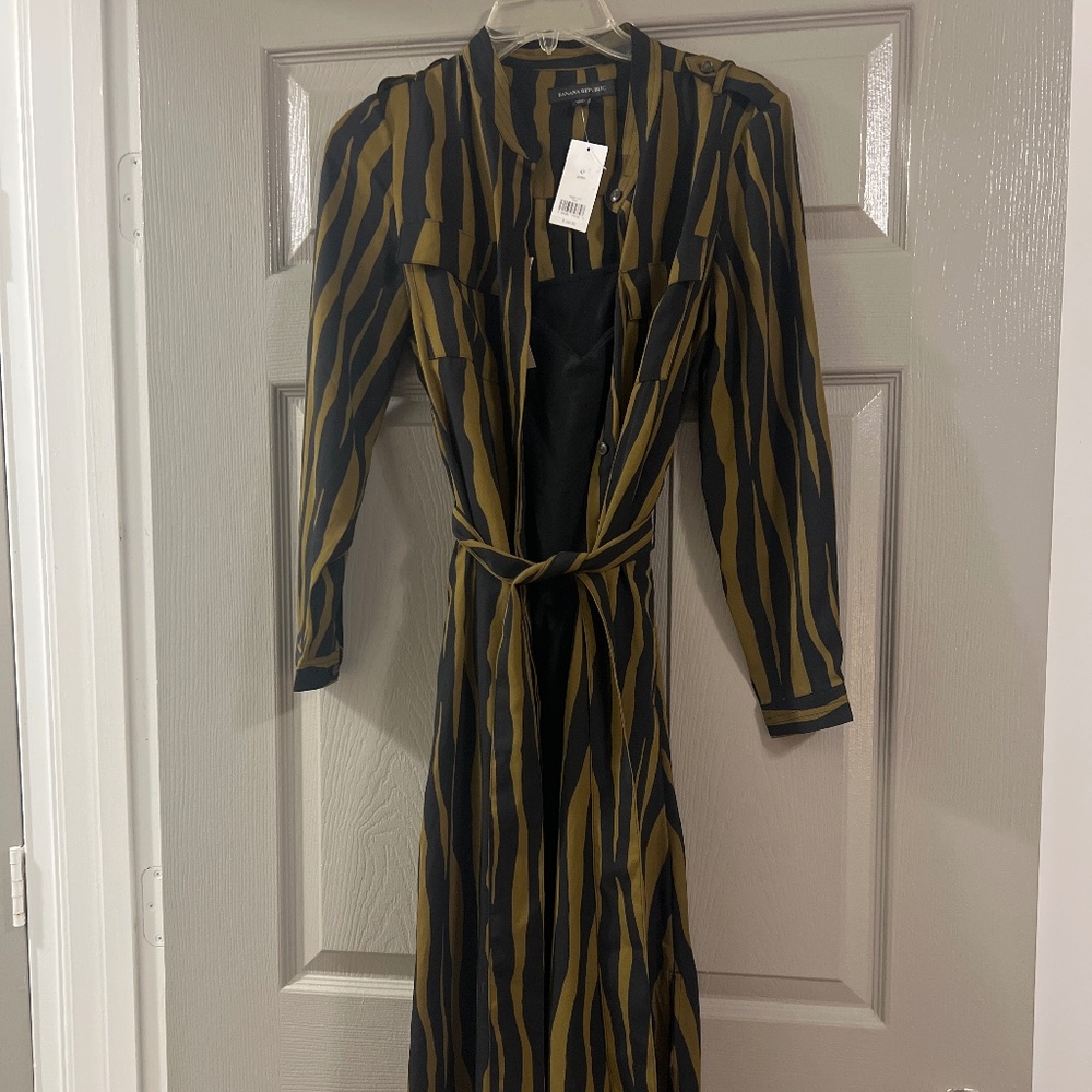 Olive Green & Black Print Dress